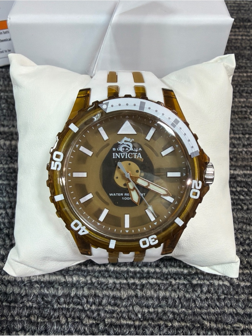 Invicta Subaqua 44mm Men’s Dive Watch with Transparent Brown/White Strap New